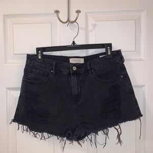 black high rise distressed shorts